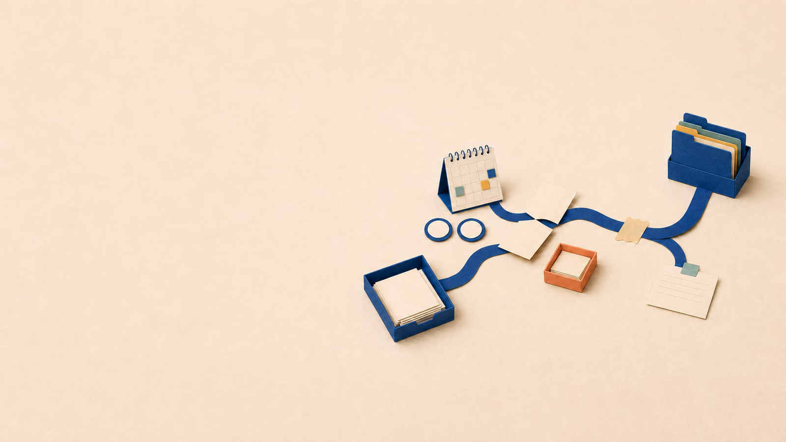 An administrative workflow moving through a handoff pinch point, exception tray, repaired bridge, and documented output.